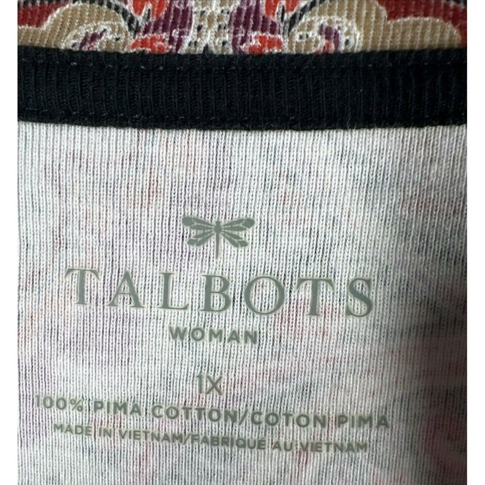 Talbots Women's Top Size‎ 1X Colorful Paisley 100% Pima Cotton Long Sleeves - Picture 2 of 6
